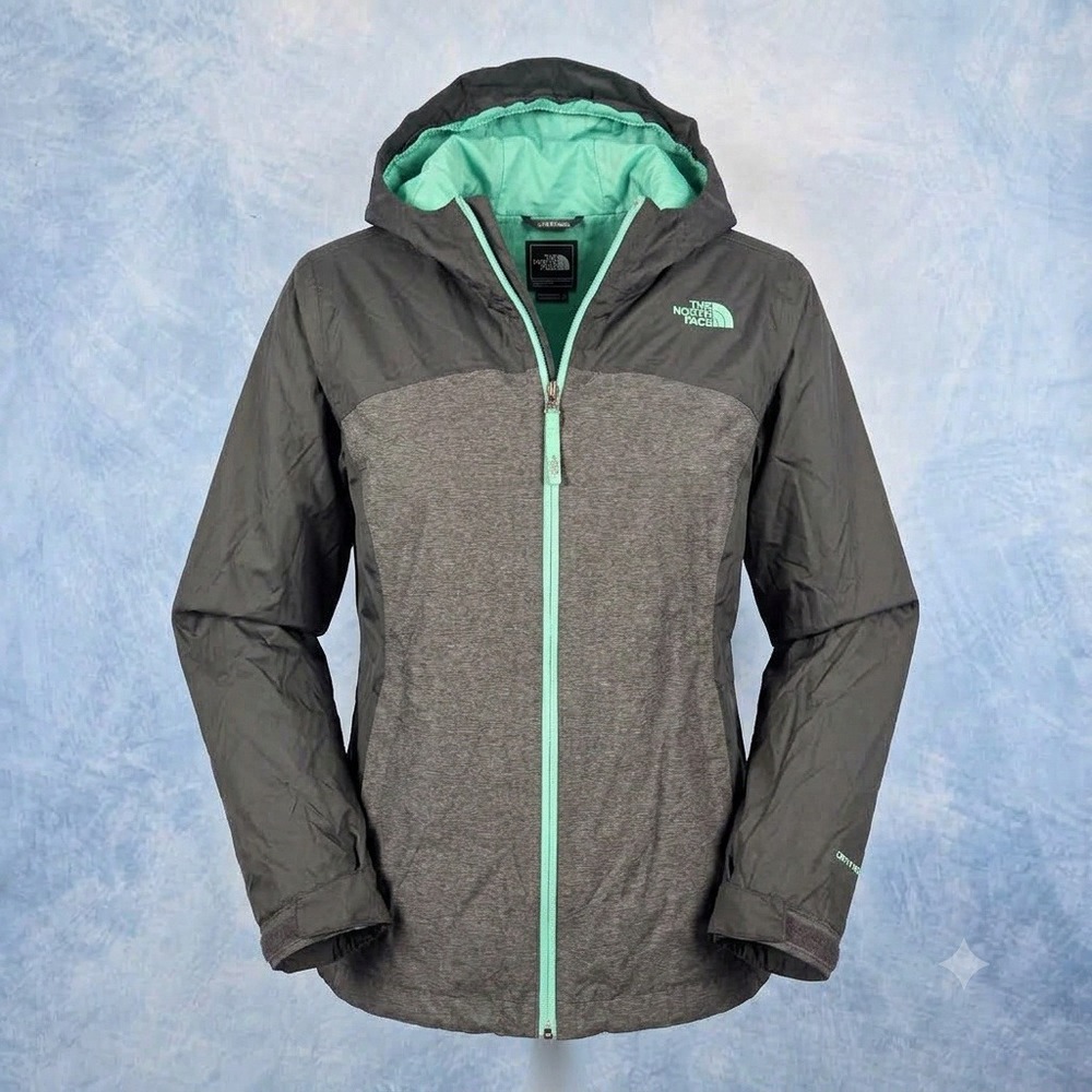 The North Face DryVent Rain Jacket Gray Mint Green Hooded Girls Large 14/16